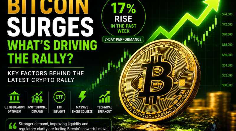 Bitcoin price rally showing BTC surging as institutional demand, regulation optimism and short liquidations drive the crypto market higher